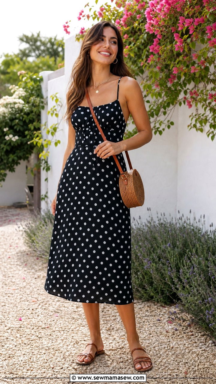 Polka Dot Midi Dress With Minimal Sandals - 25 Summer 2026 fashion trends women