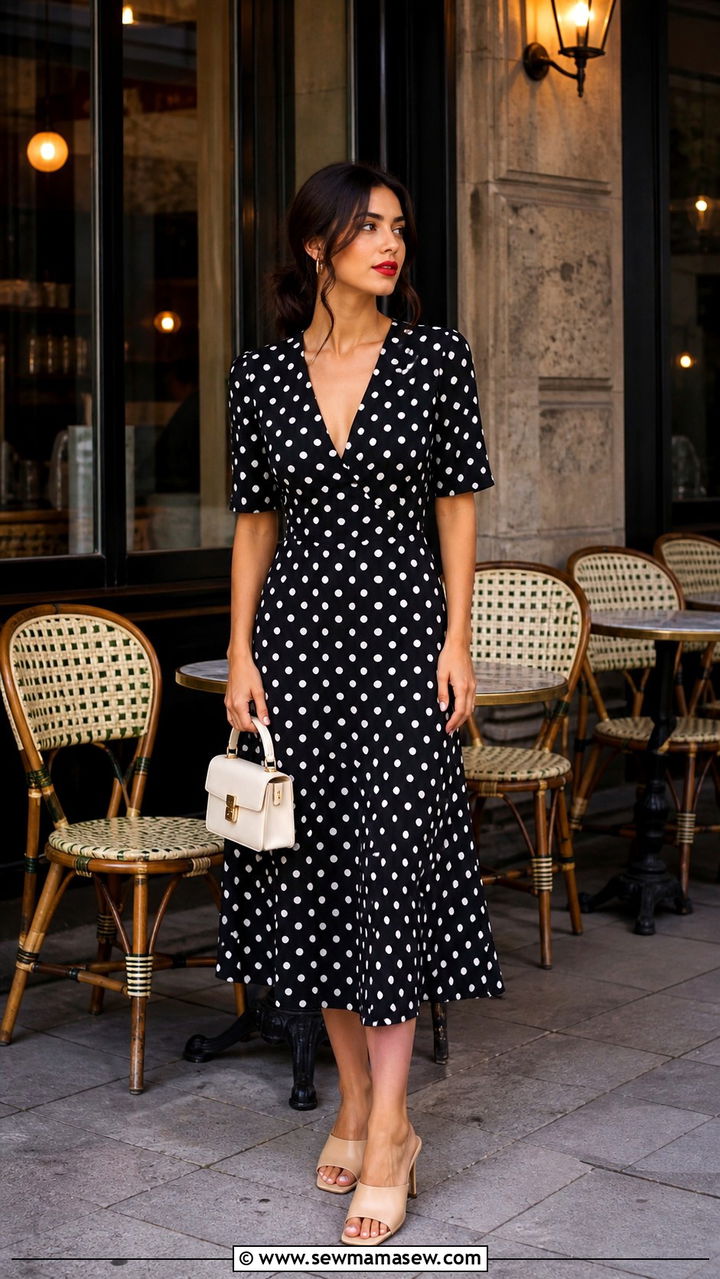 Polka Dot Midi Dress With Mules - 40 Brunch outfit ideas