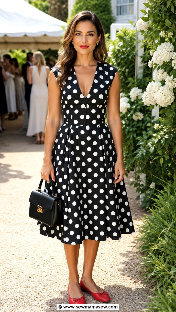 Polka Dot Midi Dress With Red Ballet Flats - 20 Midi dress summer 2026 outfit ideas
