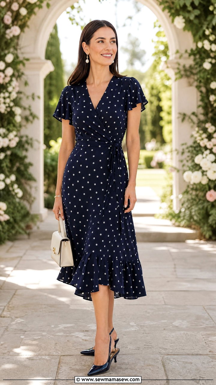 Polka Dot Midi Dress With Slingback Heels - 40 summer dress outfit ideas