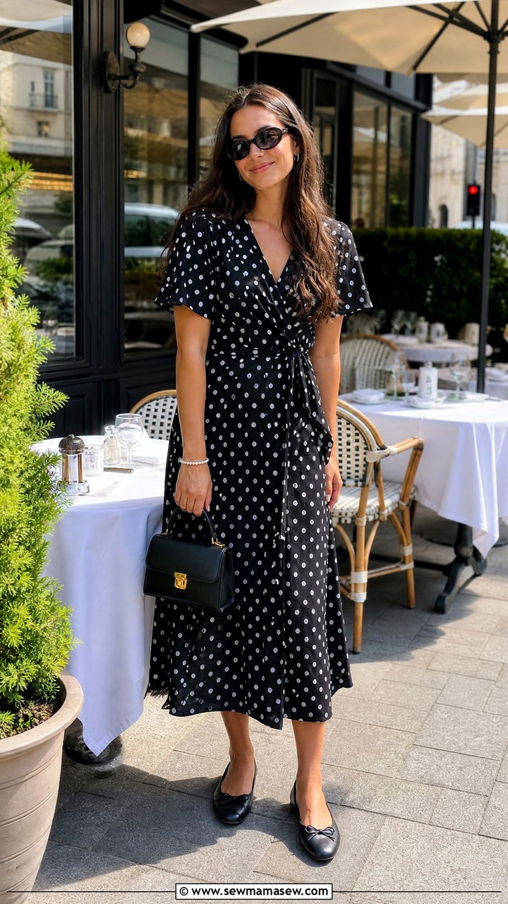 Polka Dot Midi Dress and Ballet Flats Outfit - 20 2026 fashion trends women inspo