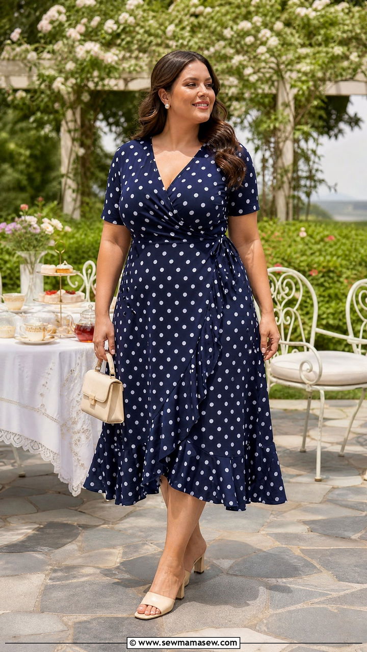 Polka Dot Midi Dress with Heeled Mules - 30 Summer outfits for plus size