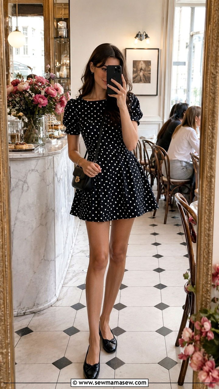 Polka Dot Mini Dress And Ballet Flats - 25 Birthday brunch outfit ideas 2026