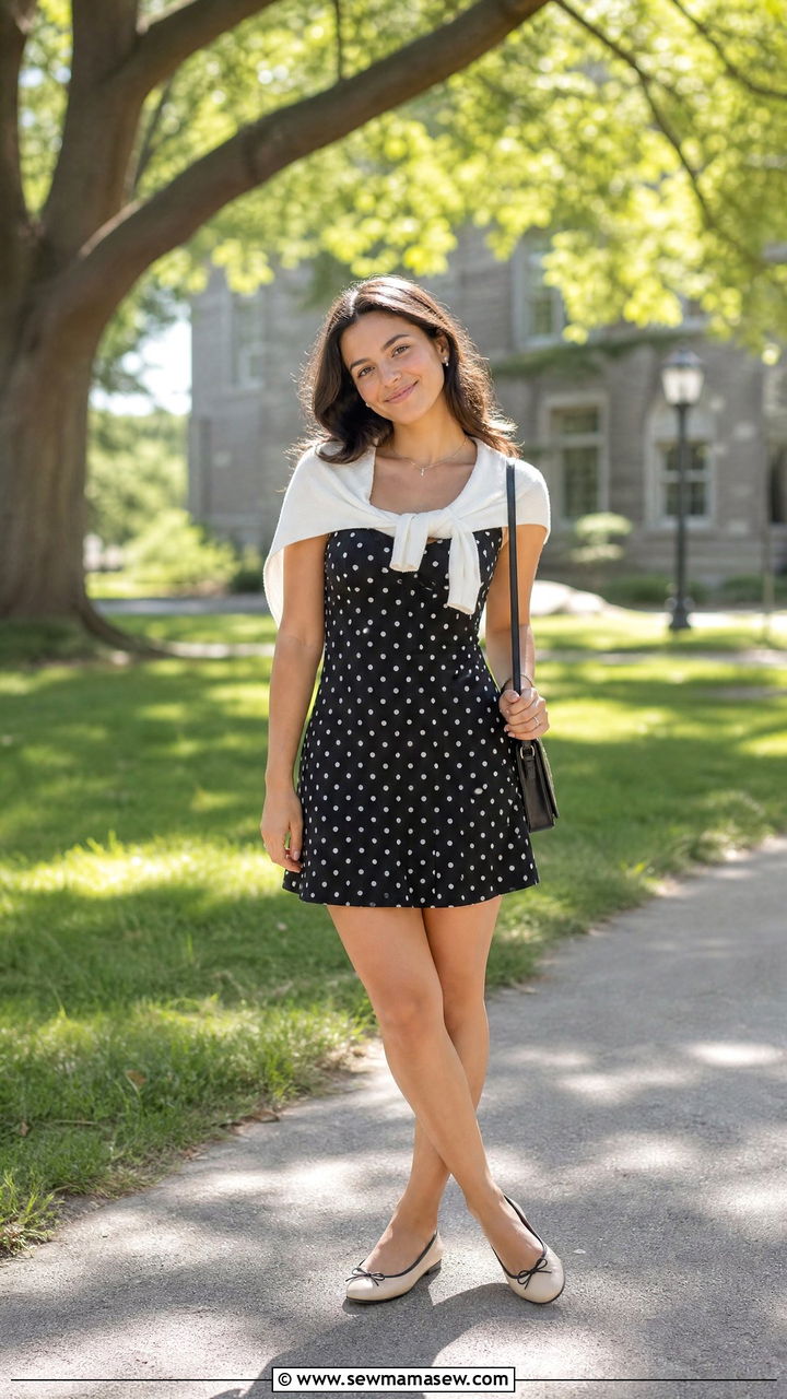 Polka Dot Mini Dress With Ballet Flats - 25 Graduation photo outfit ideas