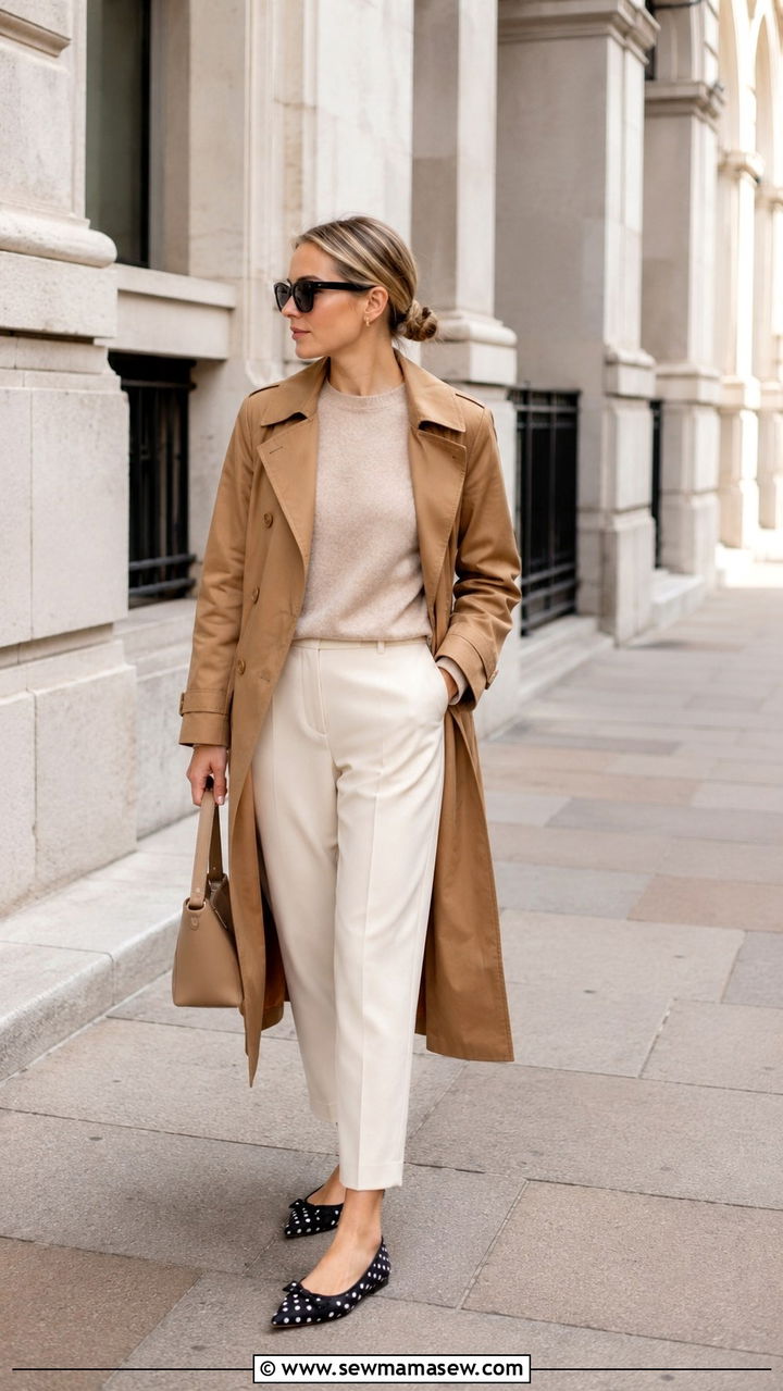 Polka Dot Pointed Toe Flats With All Neutral Ensemble - 30 polka dot outfit ideas