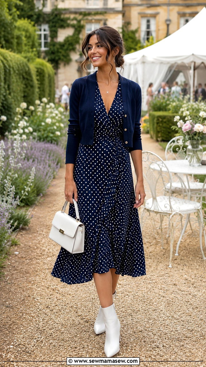 Polka Dot Wrap Dress With White Ankle Boots - 25 Wrap dress outfit ideas with boots