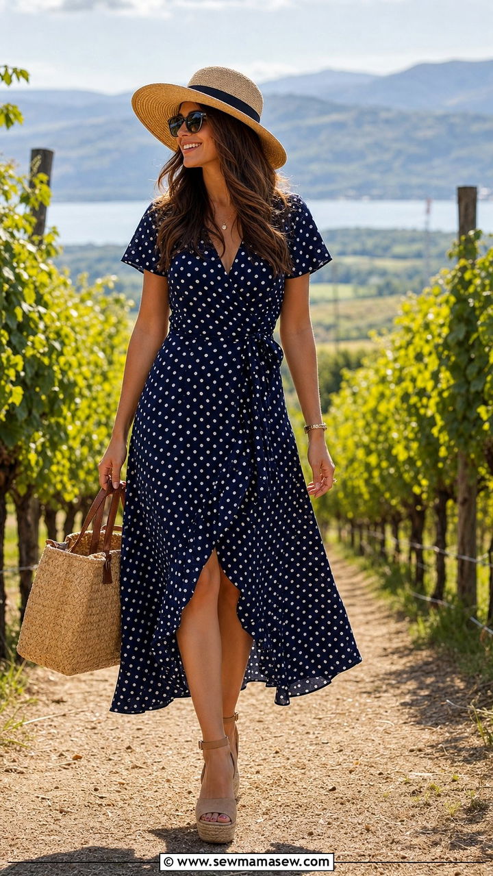 Polka Dot Wrap Dress with Espadrilles - 35 birthday outfits ideas