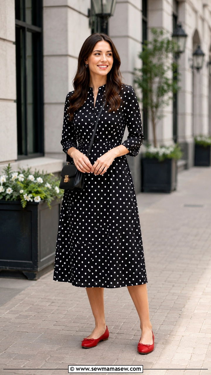 Polka dot dress with red ballet flats spring outfit - 30 Spring outfits with dresses