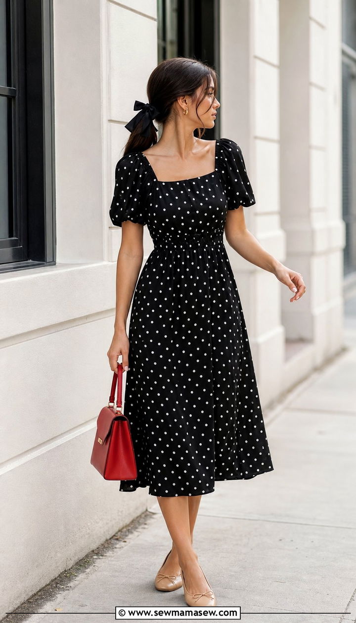 Polka dot midi dress with ballet flats outfit - 25 Copenhagen outfits to copy