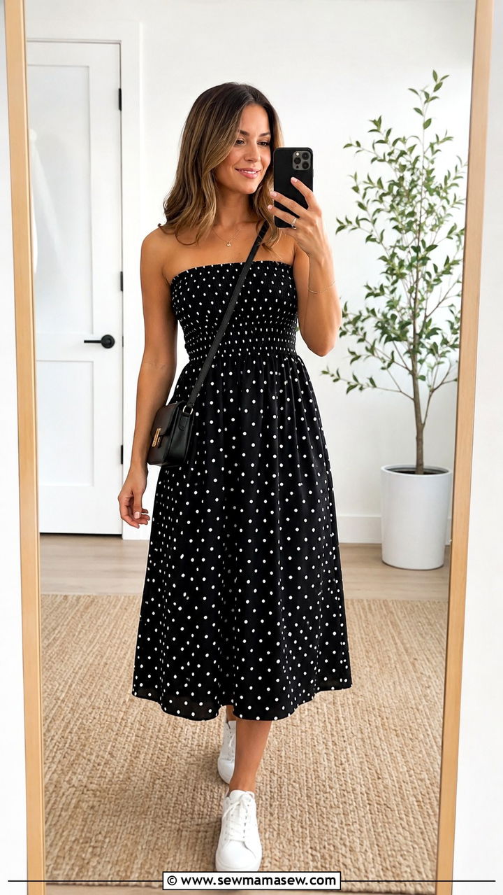 Polka dot midi dress with white sneakers - 20 Summer 2026 dress trends