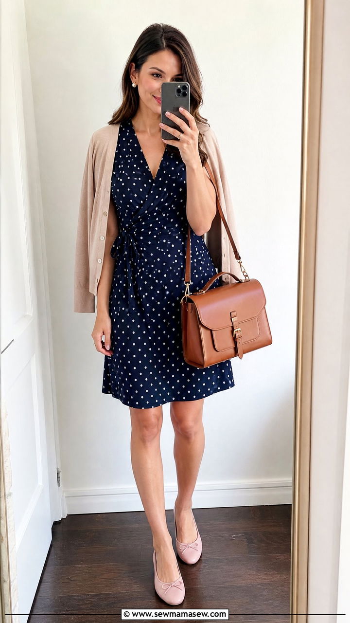 Polka dot wrap dress with ballet flats - 25 spring polka dot outfit ideas