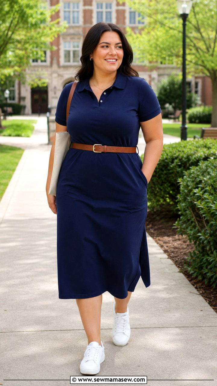 Polo Dress And White Sneakers Outfit For Curvy Women - 25 Preppy outfits for curvy women