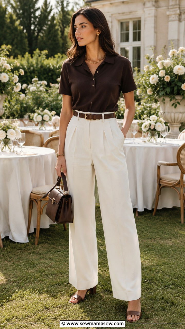Polo Shirt With A Leather Belt And High Waist Trousers - 25 Old money outfit ideas with polo shirt