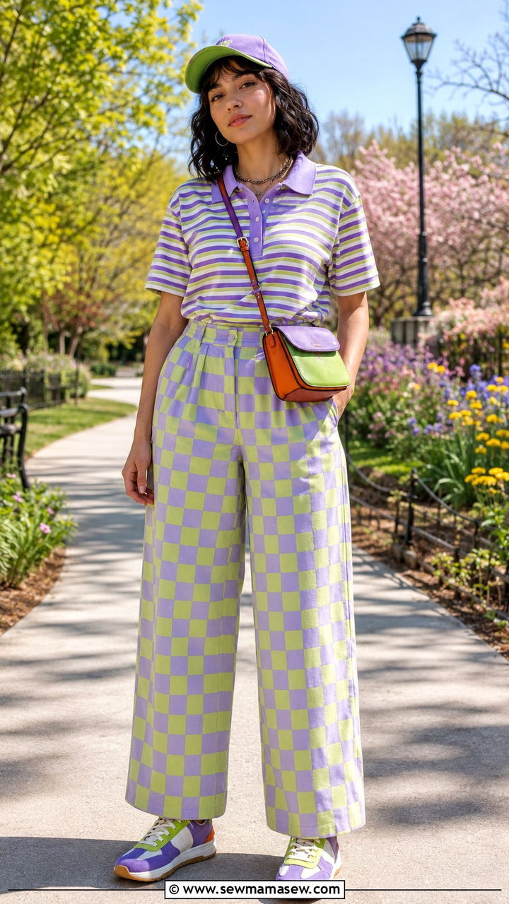 Polo Shirt With Checkered Trousers And Retro Sneakers - 30 casual maximalist outfits