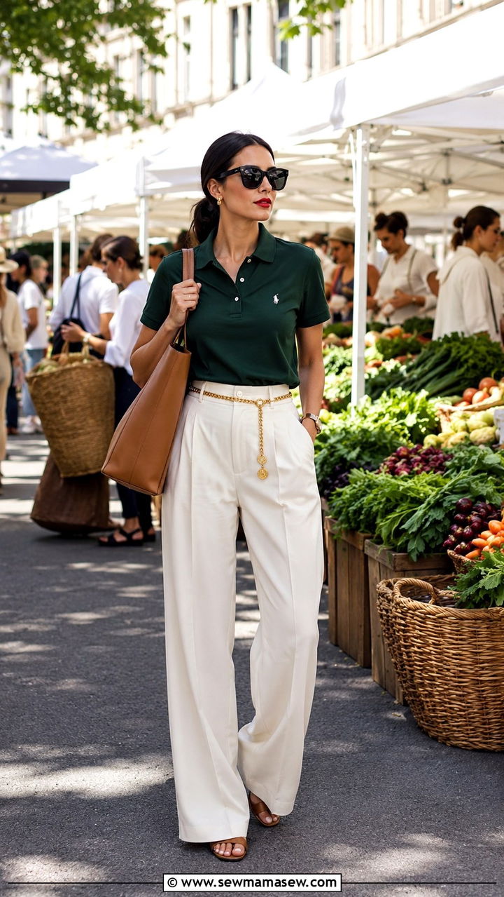 Polo Shirt With Oversized Sunglasses And Tote Bag - 25 Old money outfit ideas with polo shirt