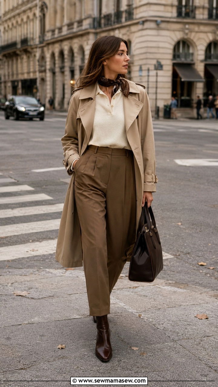Polo Shirt With Trench Coat And Straight Leg Trousers - 25 Old money outfit ideas with polo shirt