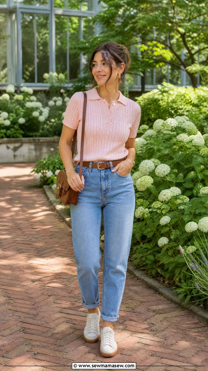 Polo Shirt and Mom Jeans with Retro Sneakers - 30 Summer outfits with mom jeans