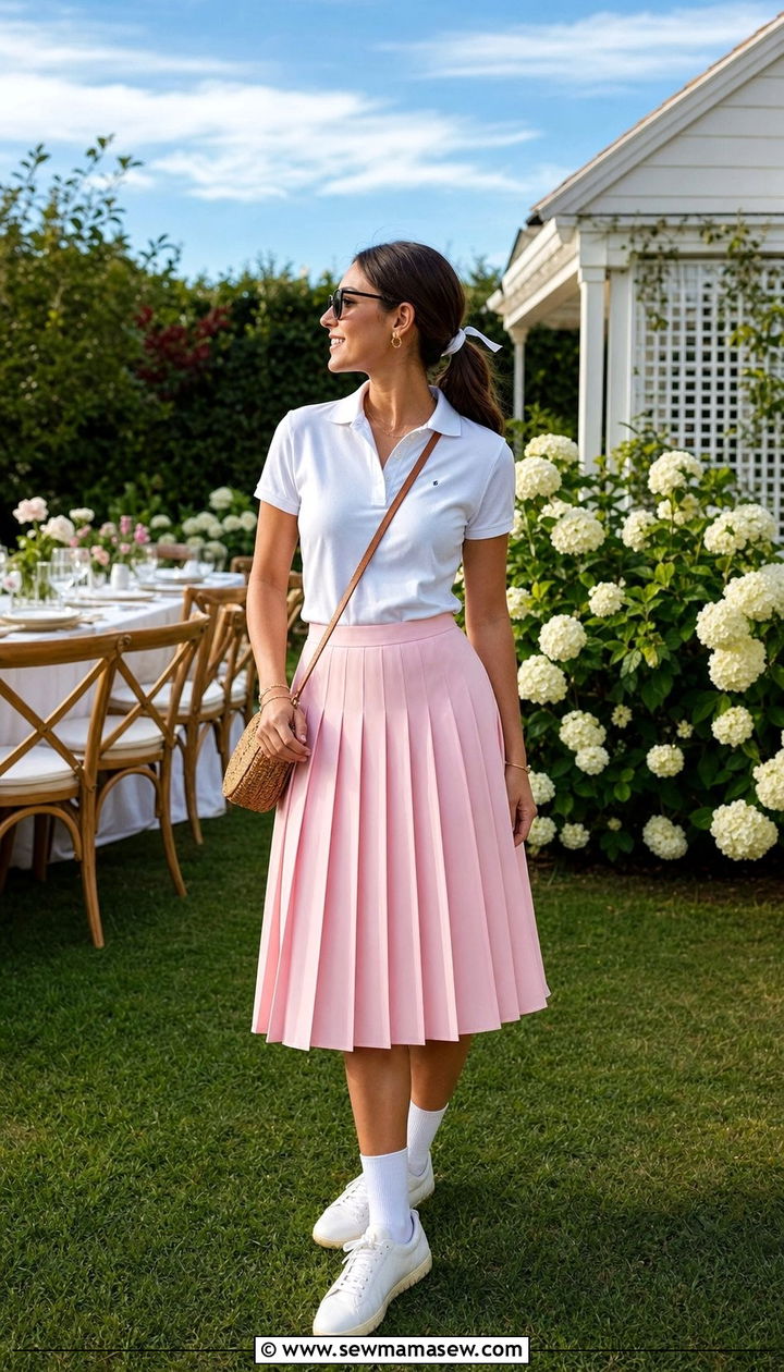 Polo Shirt and Pleated Skirt Outfit - 25 cute sporty chic outfits