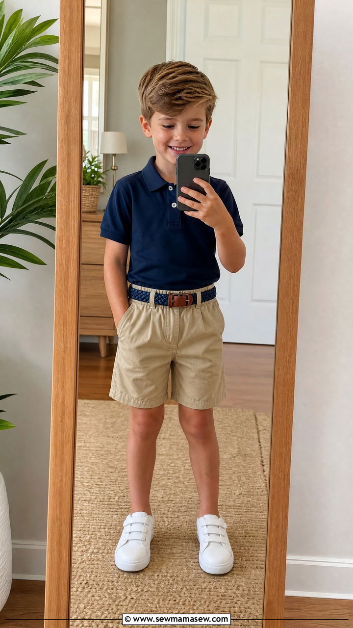 Polo Shirt with Chino Shorts - 25 First day of kindergarten outfit ideas
