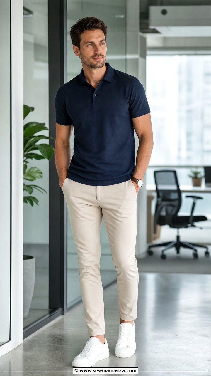 Polo Shirt with Chinos and Sneakers - 25 Business casual outfits with sneakers