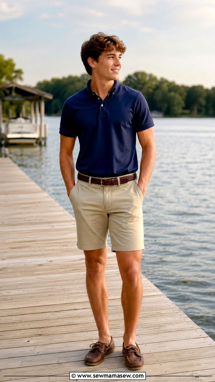 Polo Shirt with Flat Front Shorts and Boat Shoes - 30 Senior photo outfit ideas for guys