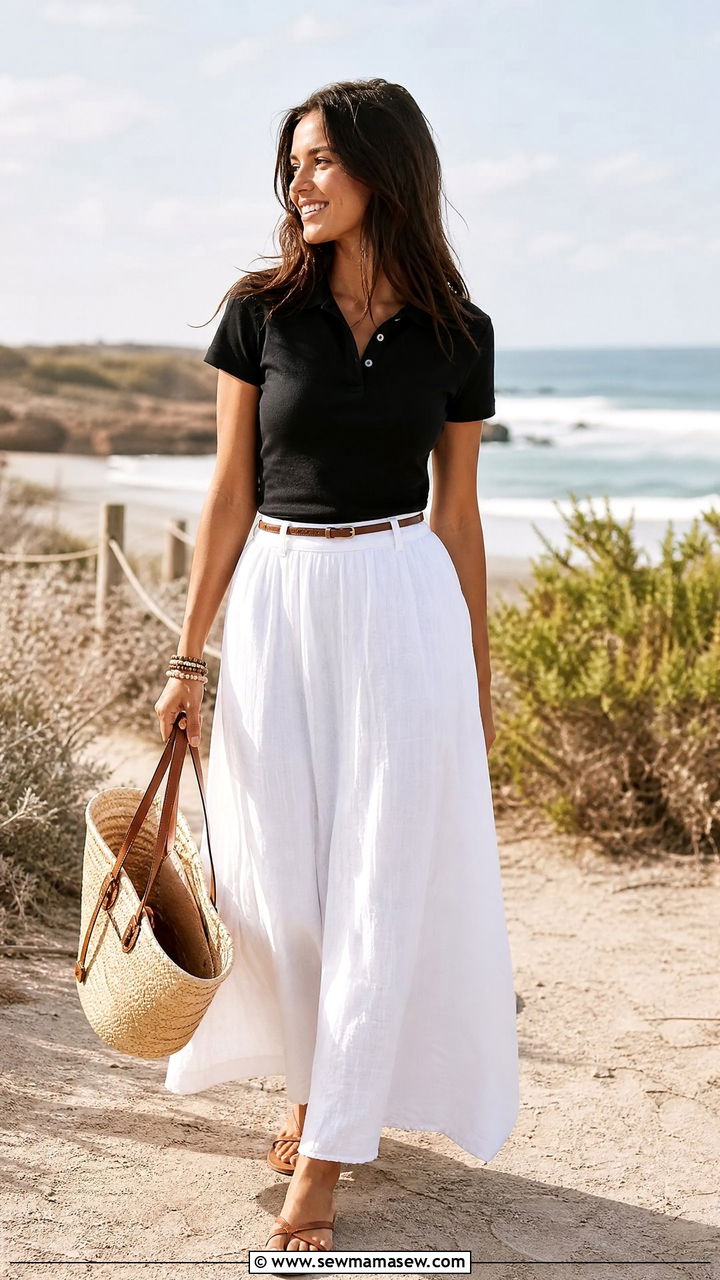 Polo Shirt with Maxi Skirt Outfit - 25 How to style a polo shirt