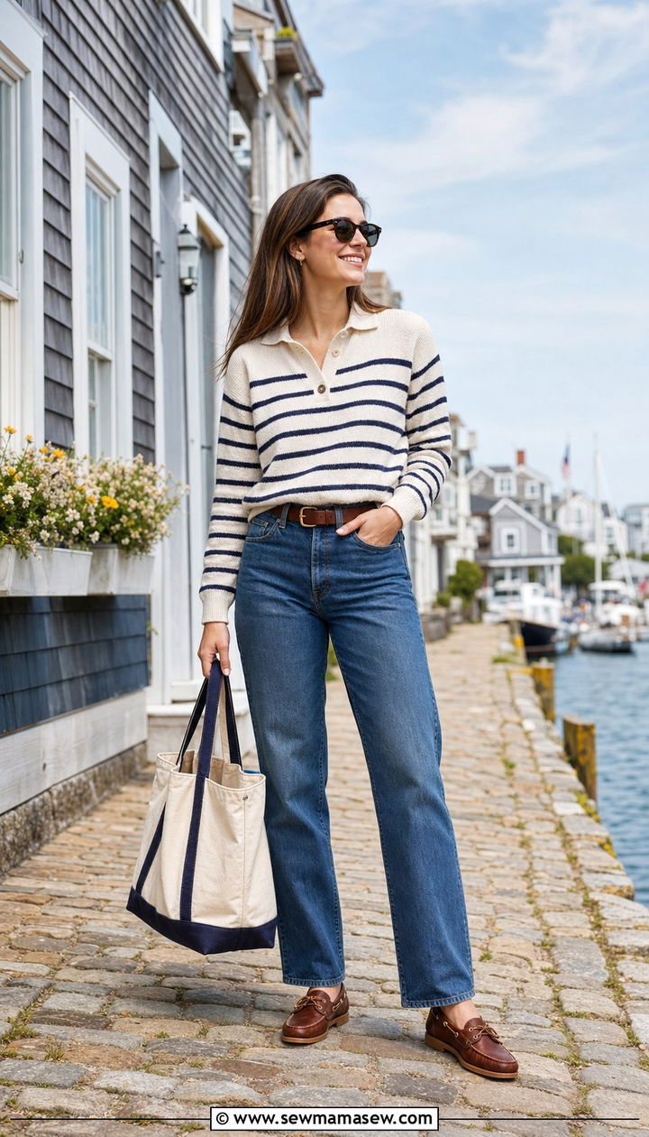 Polo Sweater With Straight Leg Jeans and Boat Shoes - 35 April outfits for women