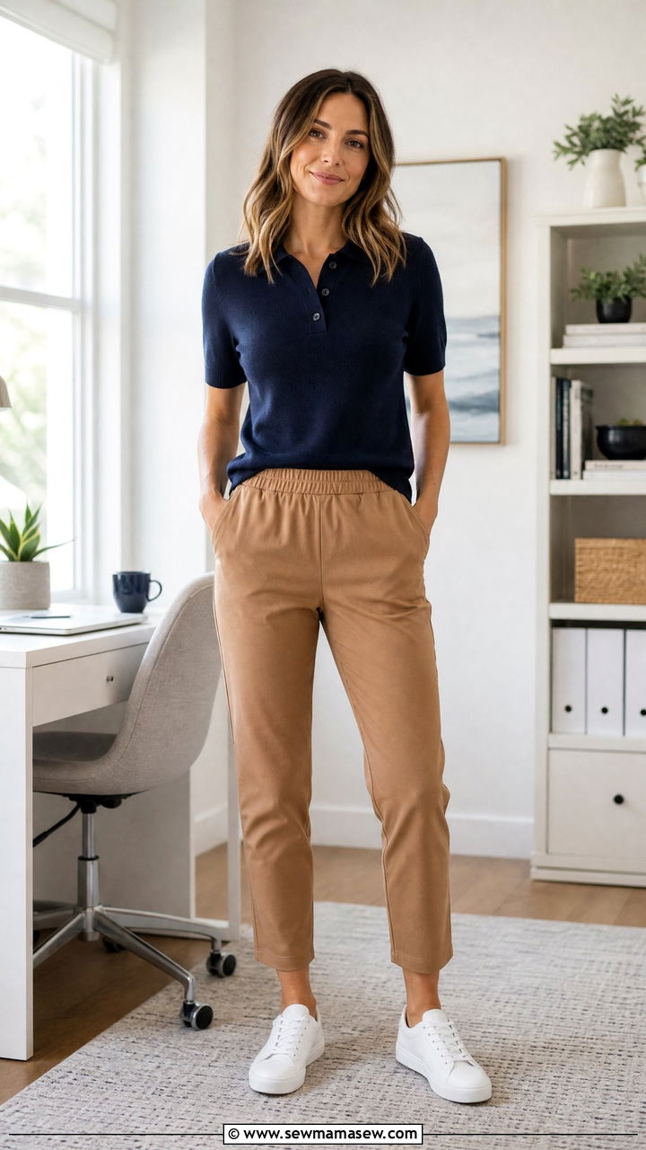 Polo knit top and ankle pants outfit - 35 Loungewear outfit ideas for work from home