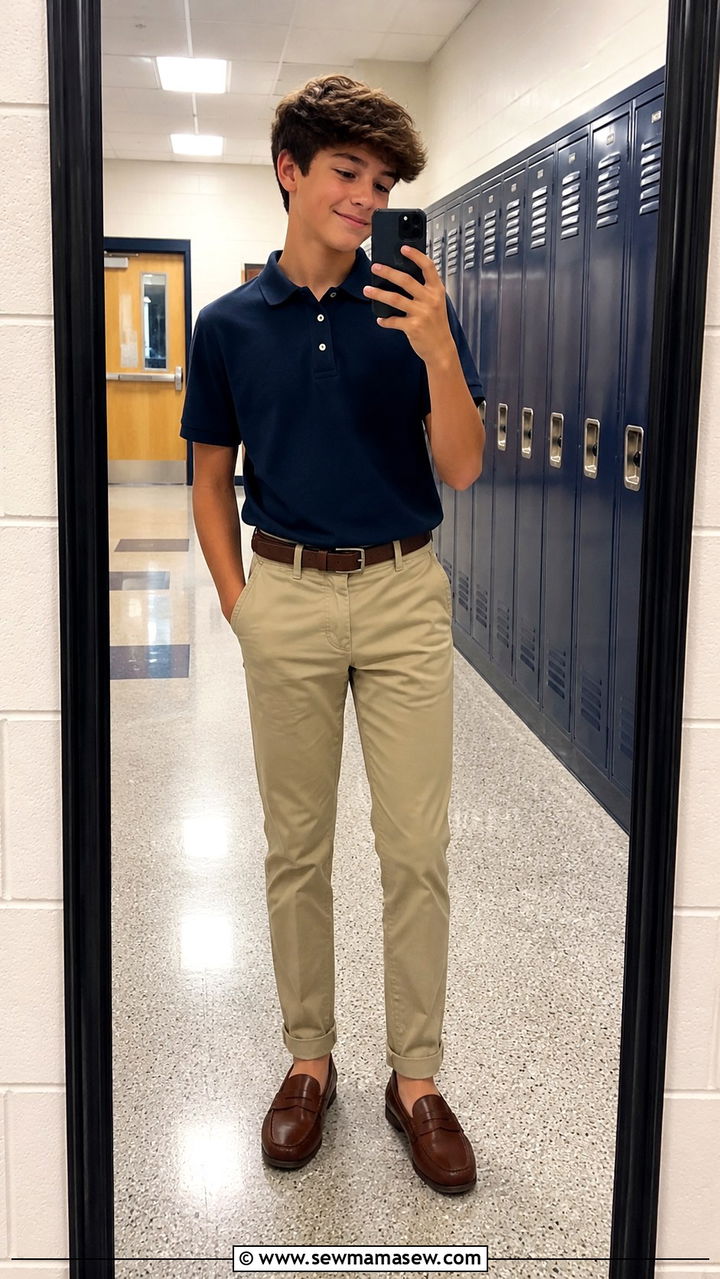 Polo shirt and chinos outfit - 30 Middle school picture day outfit ideas