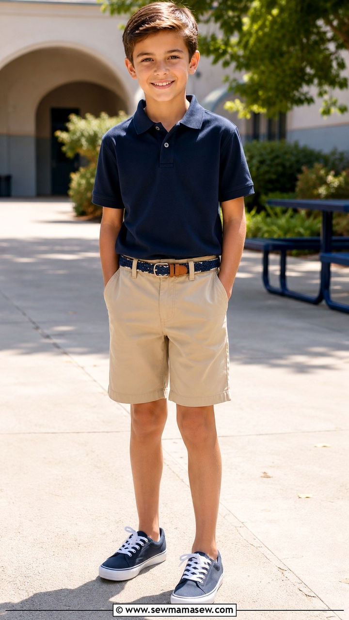 Polo shirt and khaki shorts outfit - 30 Kids back to school outfit ideas