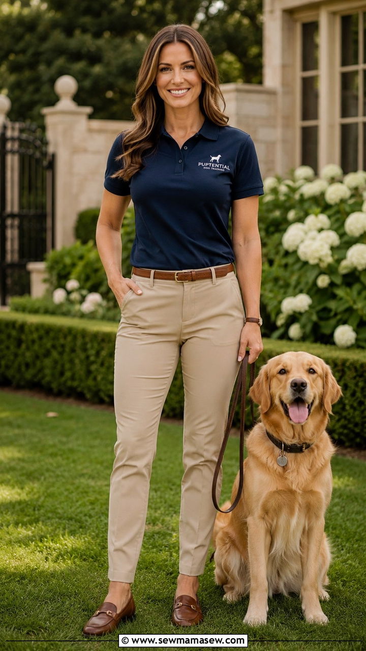 Polo shirt and tailored khakis professional dog trainer outfit - 30 Dog trainer outfit ideas