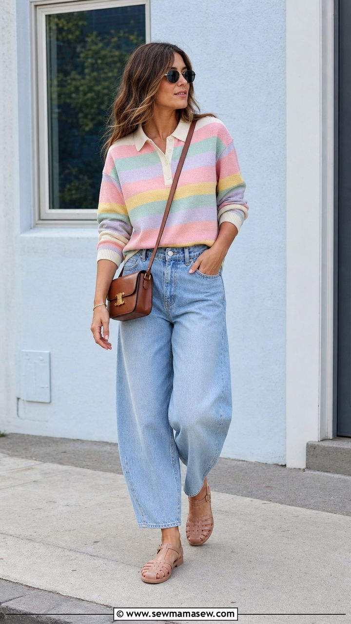 Polo sweater and barrel jeans spring look - 25 Cute spring outfit ideas 2026
