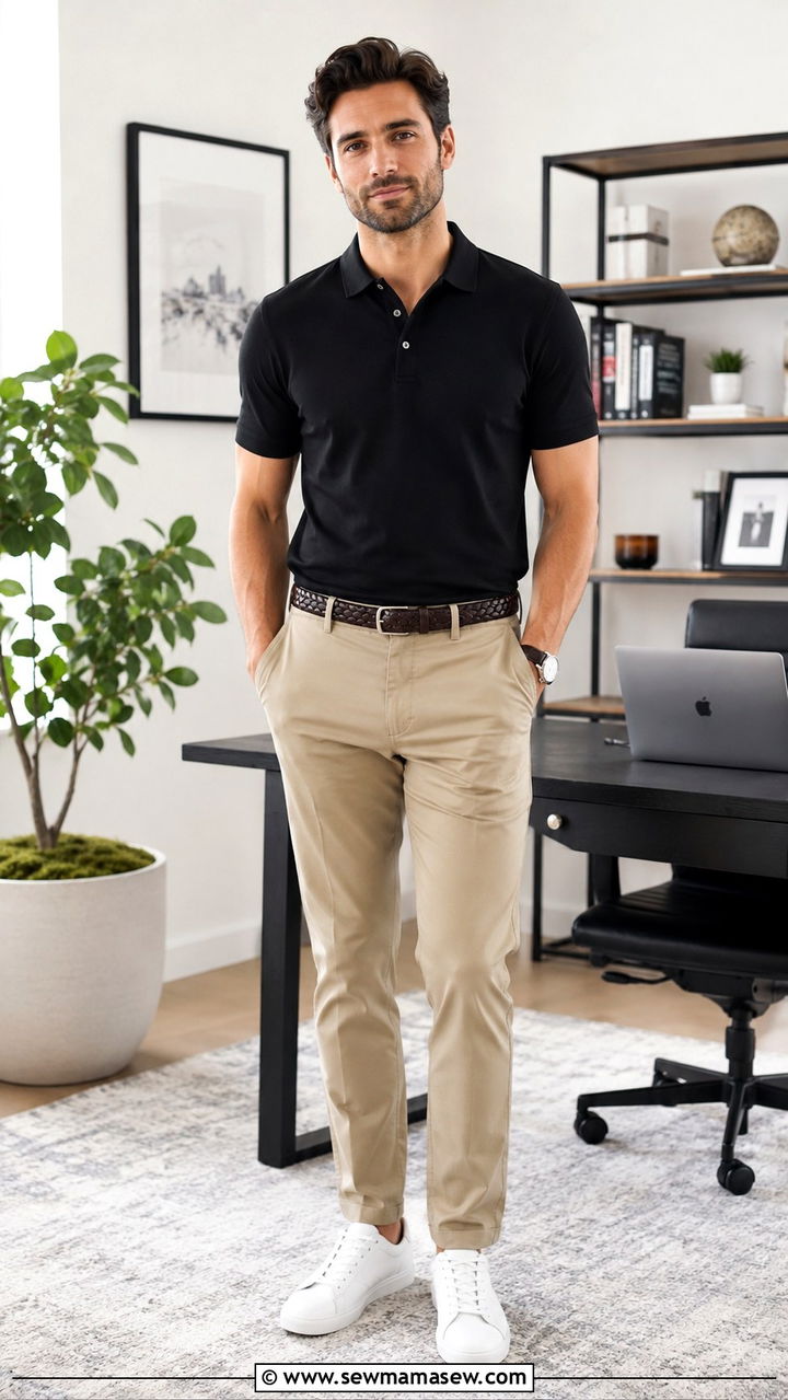 Polo top and stretch chinos remote work outfit - 30 Remote worker outfit ideas