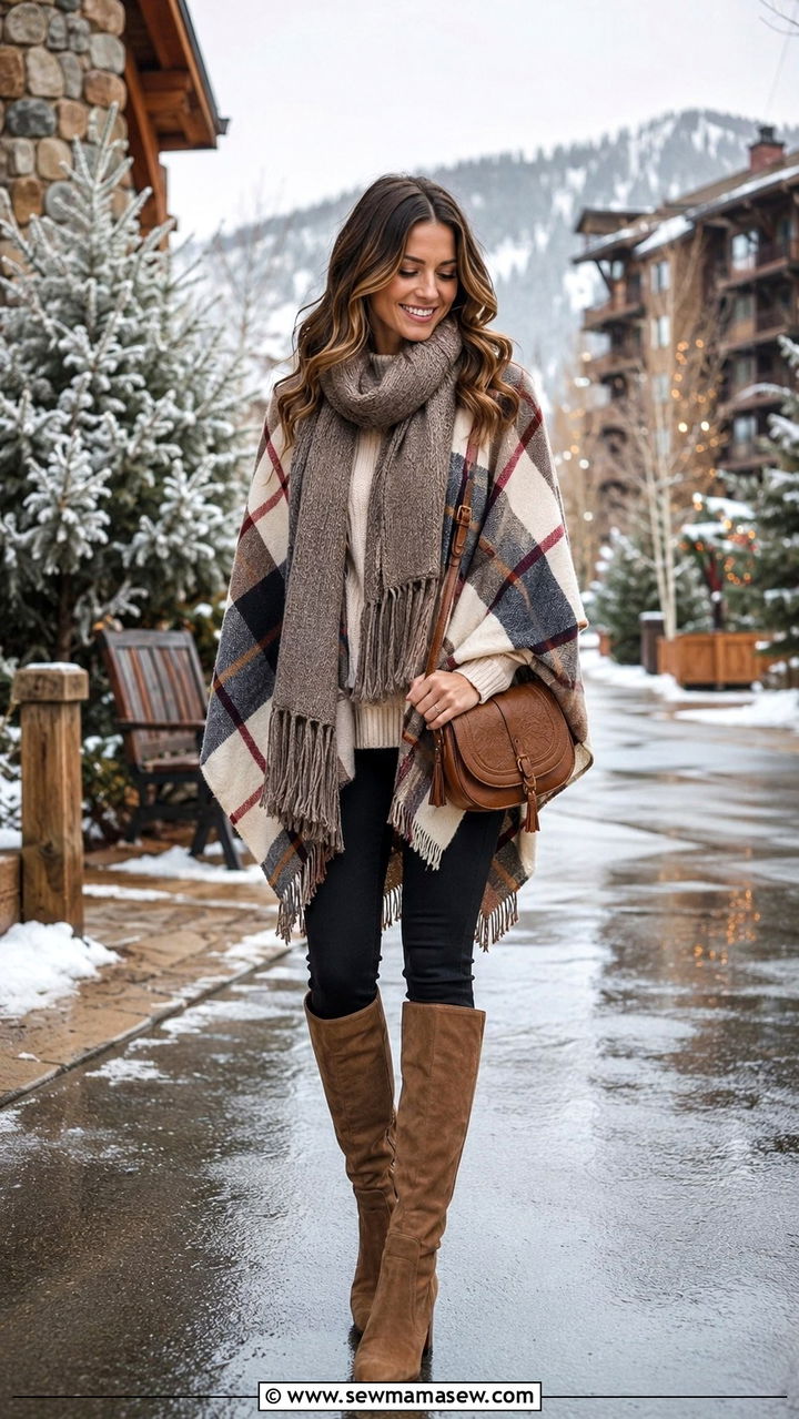 Poncho With Skinny Jeans And Suede Knee High Boots - 25 Boho outfit ideas with suede boots
