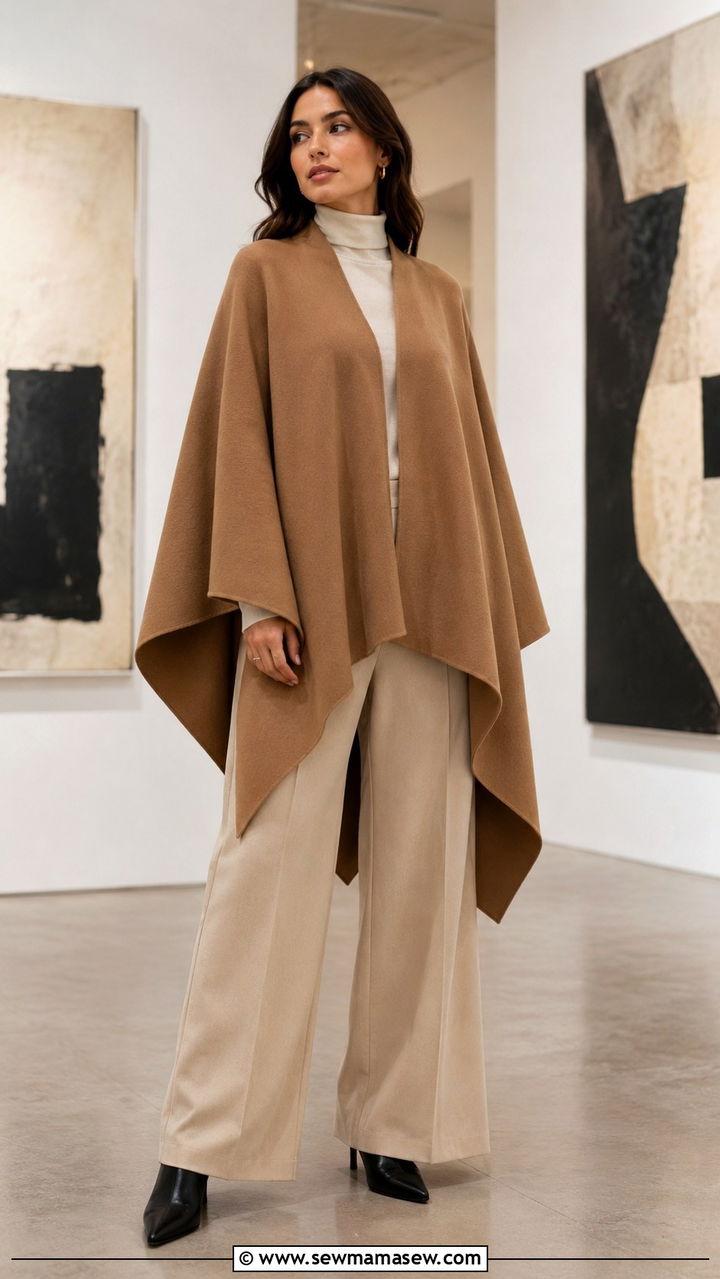 Poncho With Wide Leg Pants And Pointed Toe Boots - 30 transitional outfits inspo