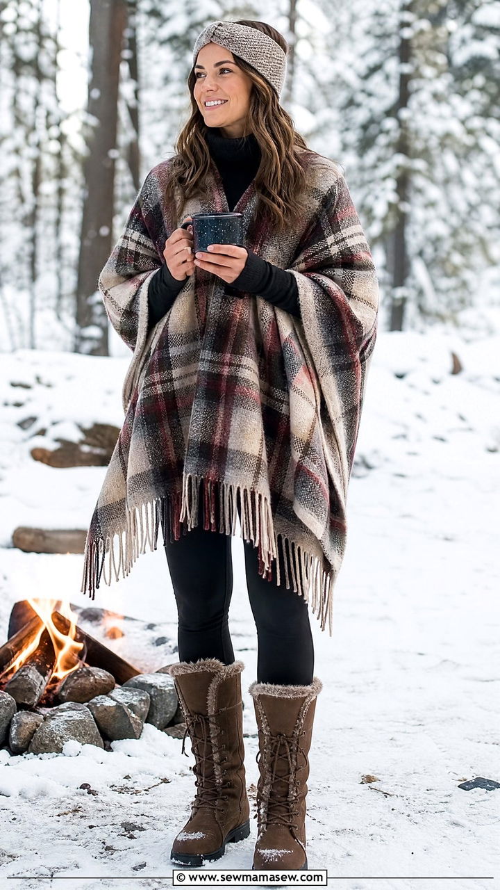 Poncho and leggings camping outfit - 25 Camping trip outfit ideas