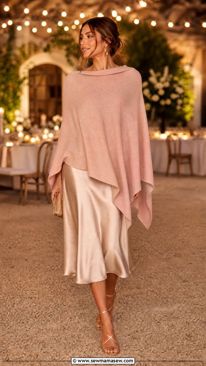 Poncho over slip dress with strappy sandals - 25 How to style a poncho