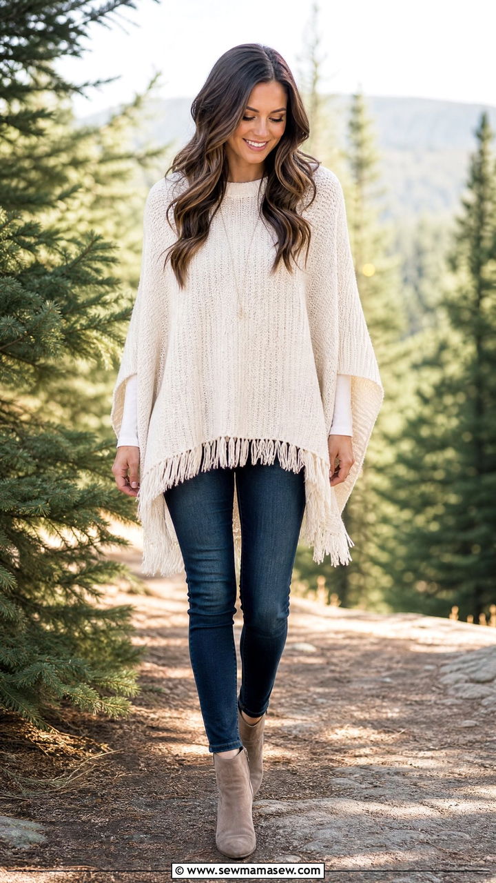 Poncho with Skinny Jeans and Booties - 30 family photo outfits for women