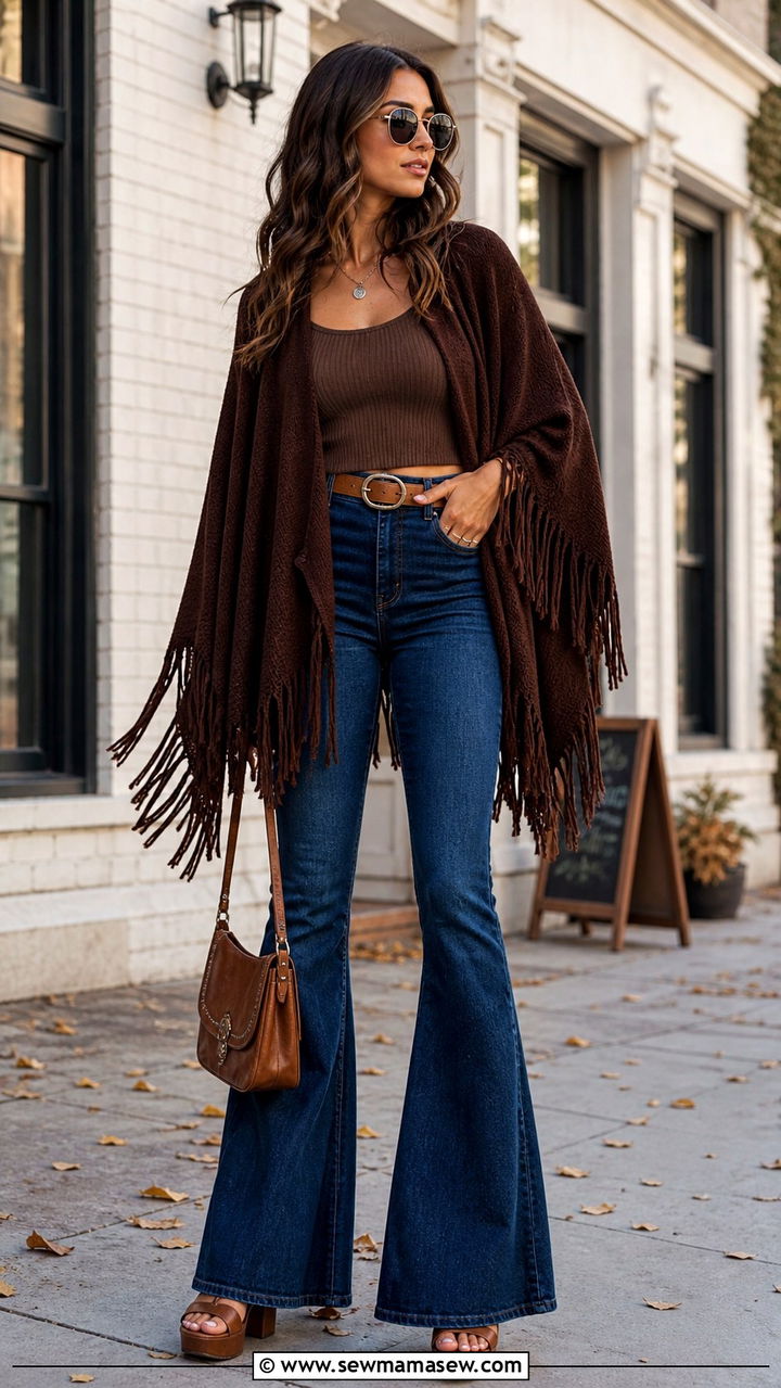 Poncho with distressed jeans and combat boots - 40 Poncho outfit ideas