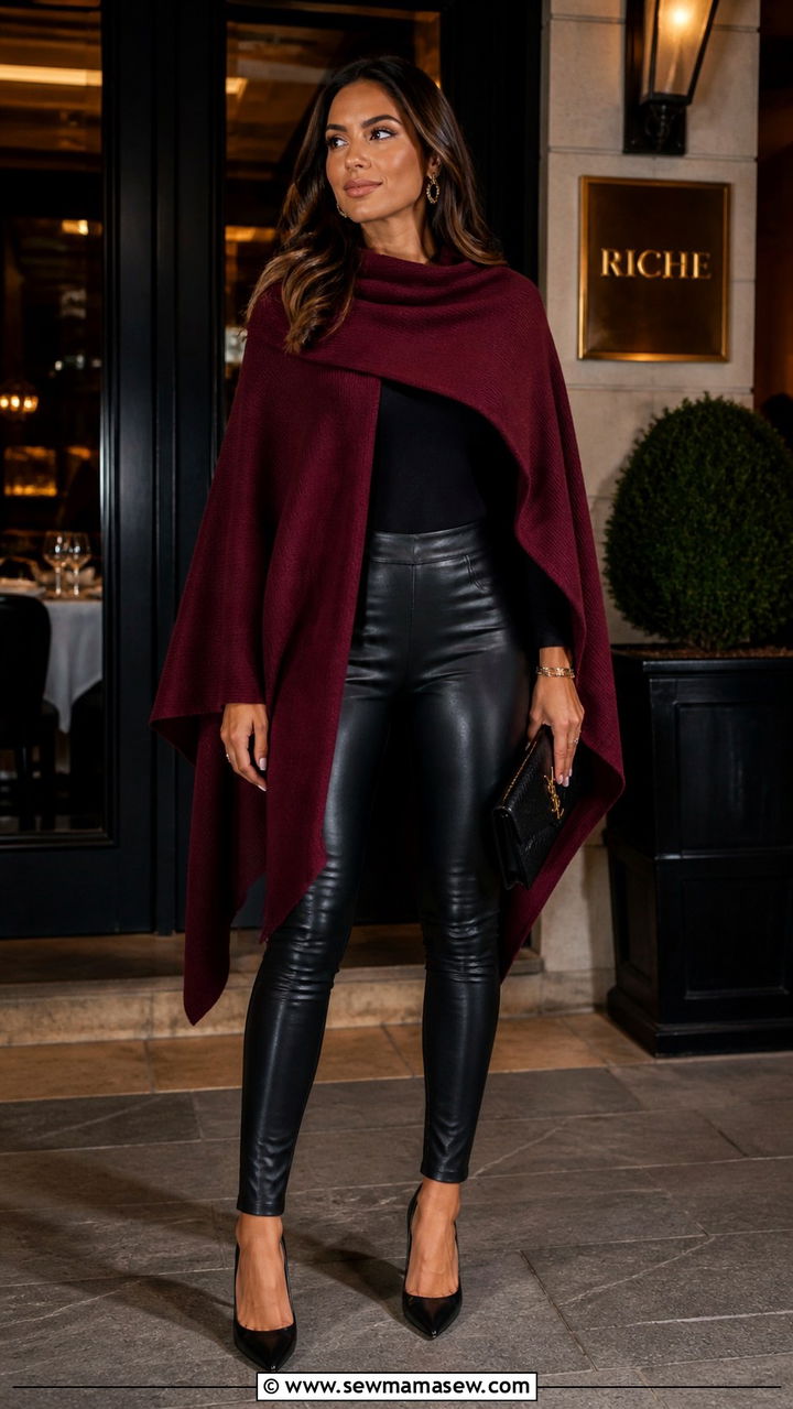 Poncho with flared jeans and platform heels - 40 Poncho outfit ideas