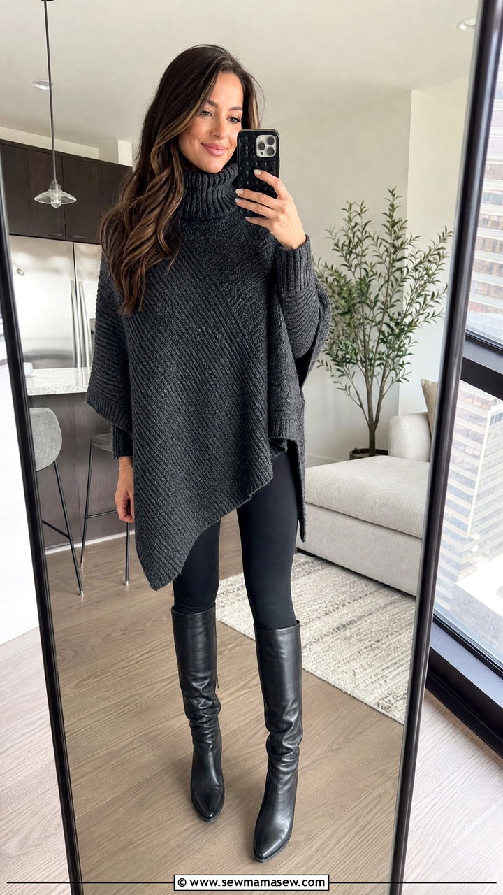 Poncho with leggings and knee high boots - 25 How to style a poncho