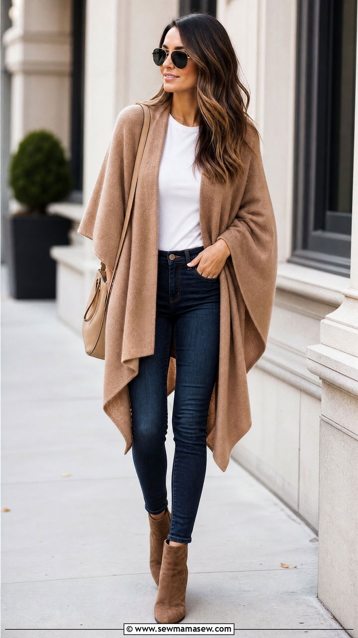 Poncho with skinny jeans and ankle boots - 25 How to style a poncho