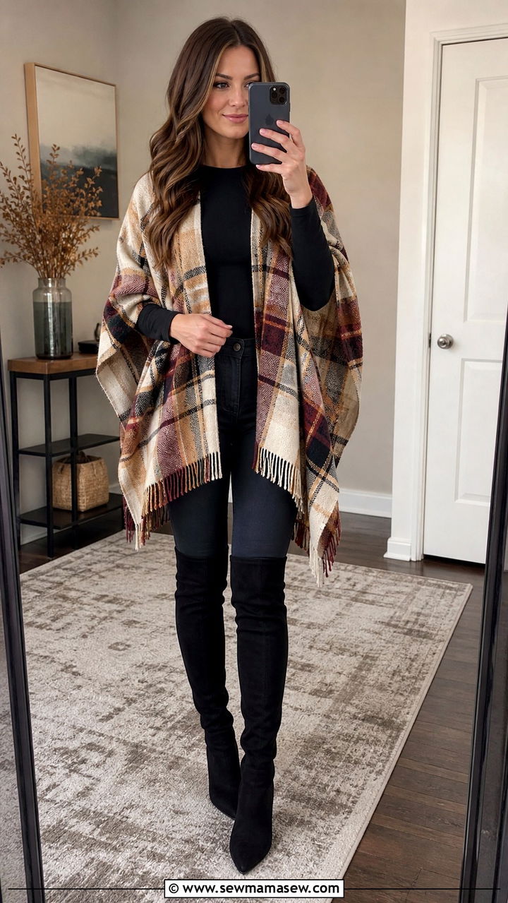 Poncho with straight leg jeans and loafers - 40 Poncho outfit ideas