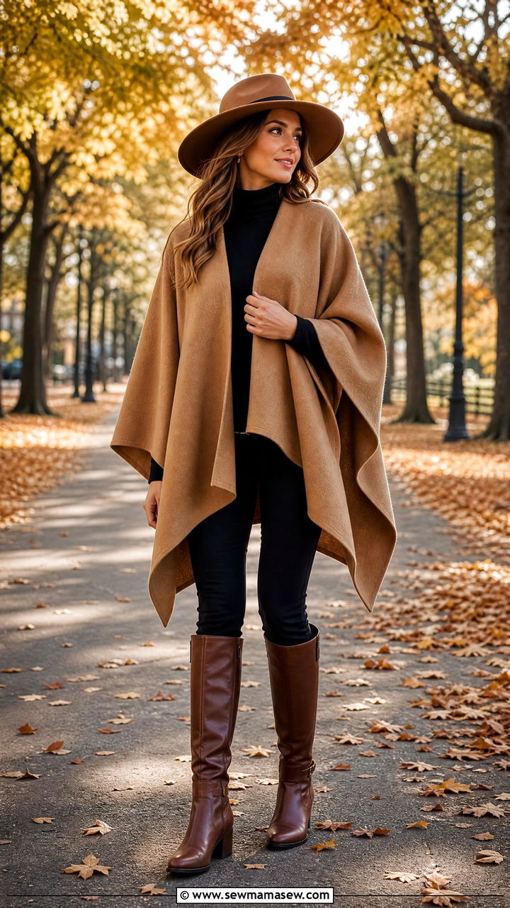 Poncho with wide brim hat and tall boots - 25 How to style a poncho