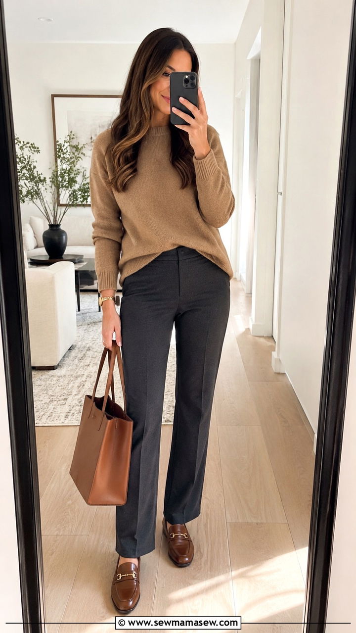 Ponte Pants With Relaxed Sweater - 30 Rich mom outfit ideas 2026