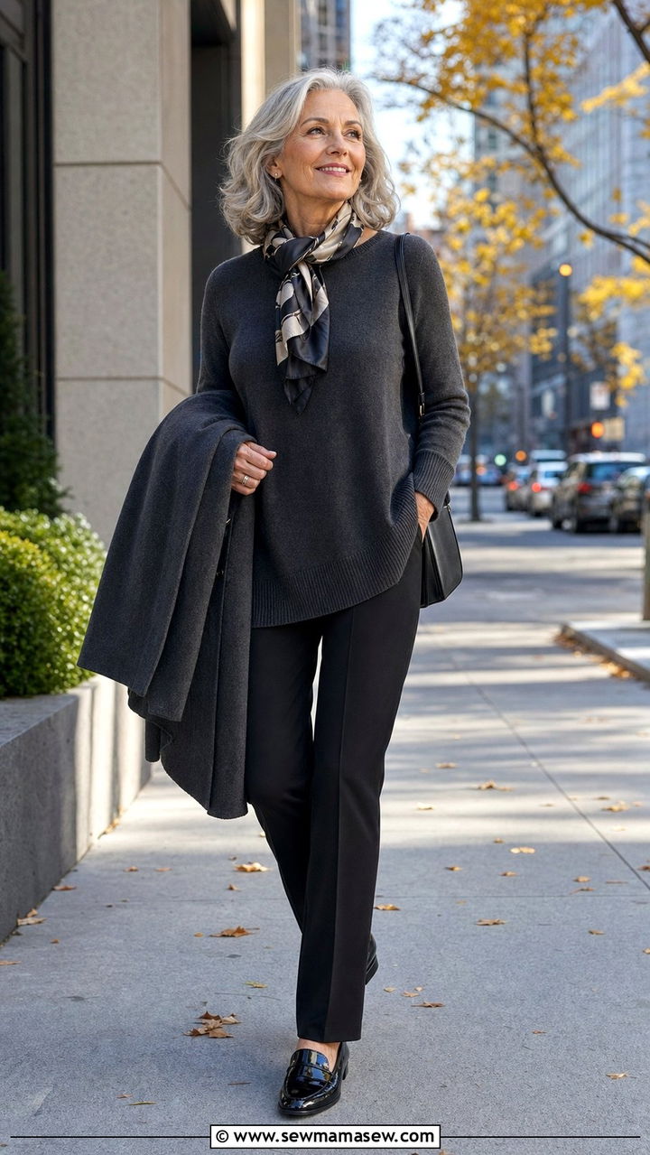Ponte Pants With Tunic Sweater - 25 Sophisticated outfit ideas for women over 60