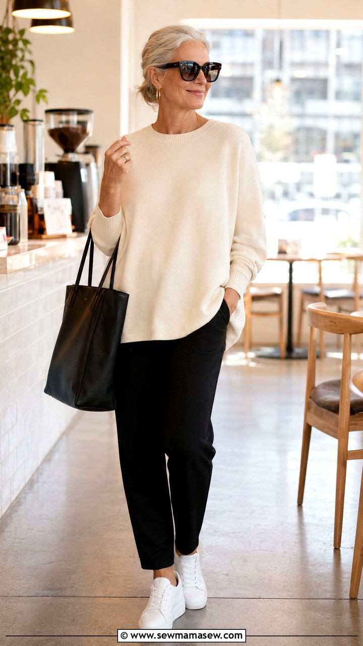Ponte Pants with Oversized Fine Gauge Sweater - 30 Quiet luxury outfits for women over 50