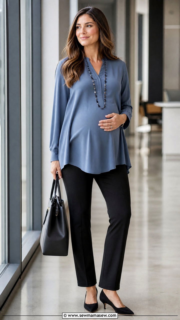 Ponte Pants with Tunic Blouse - 30 Maternity work outfit ideas