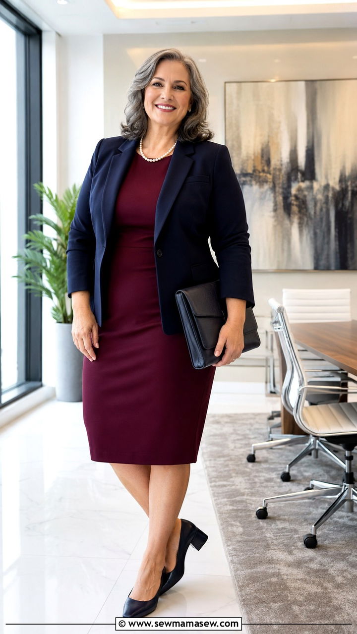 Ponte Sheath Dress with Structured Blazer - 30 Plus size outfit ideas for women over 50
