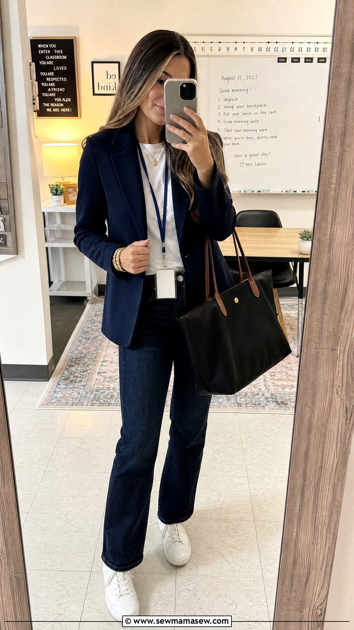 Ponte blazer and dark jeans teacher outfit - 30 Elementary teacher outfit ideas